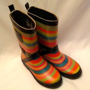 Girl's Striped Rubber Rain Boots Size 13/1 Toddler